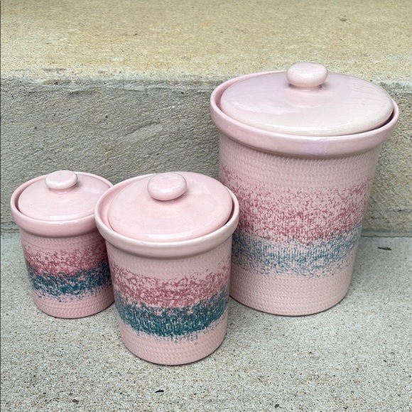 Vintage Other - Vintage Baldelli mid century Pink Ceramic Pottery Canister Cookie Jar 3pc Set